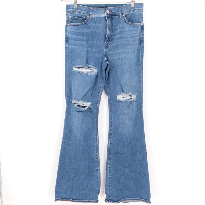 Express Women High Rise Flare Distressed Ripped Knee Jeans Medium Wash 12R