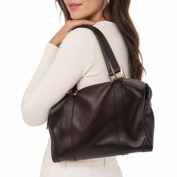 Pierre Cardin Satchel Bag Womens Medium Boston Dark Brown Leather Vintage Fair