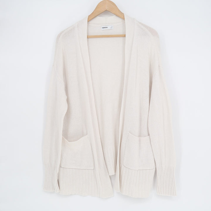 Sonoma Goods For Life Cardigan Sweater Womens M White Knit Open Front Pockets