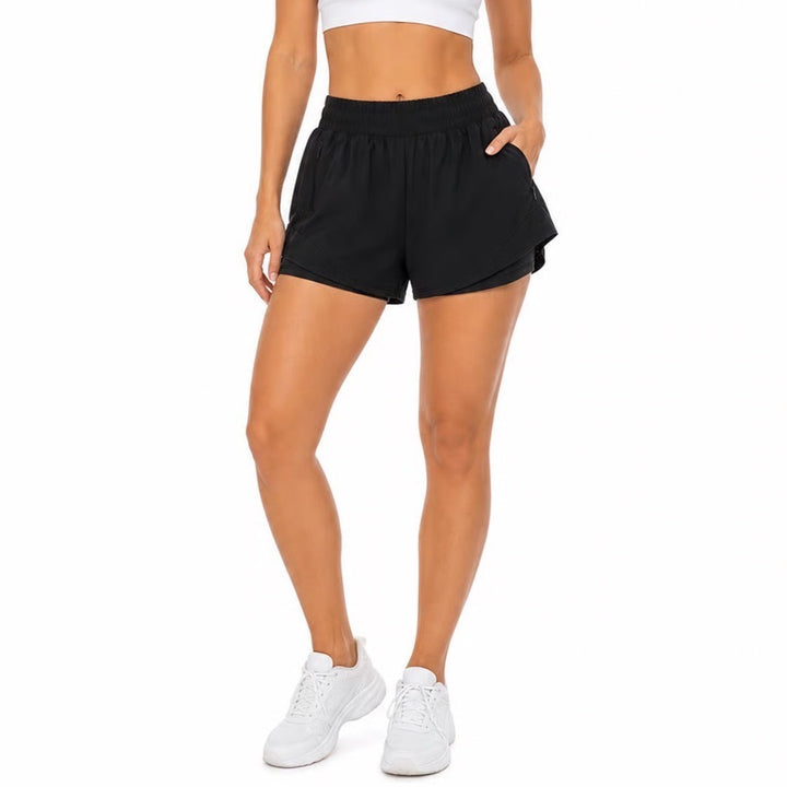 Womens Black 2-in-1 Running Shorts Built-in Liner Zip Pockets Size 8-10 Active