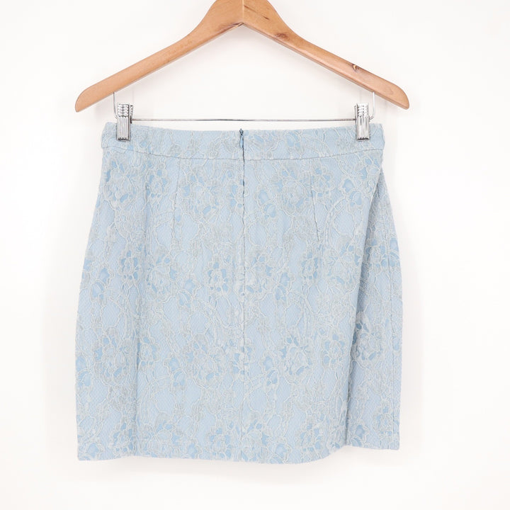 Naked Wardrobe Statement Light Blue Floral Lace Mini Skirt Size M
