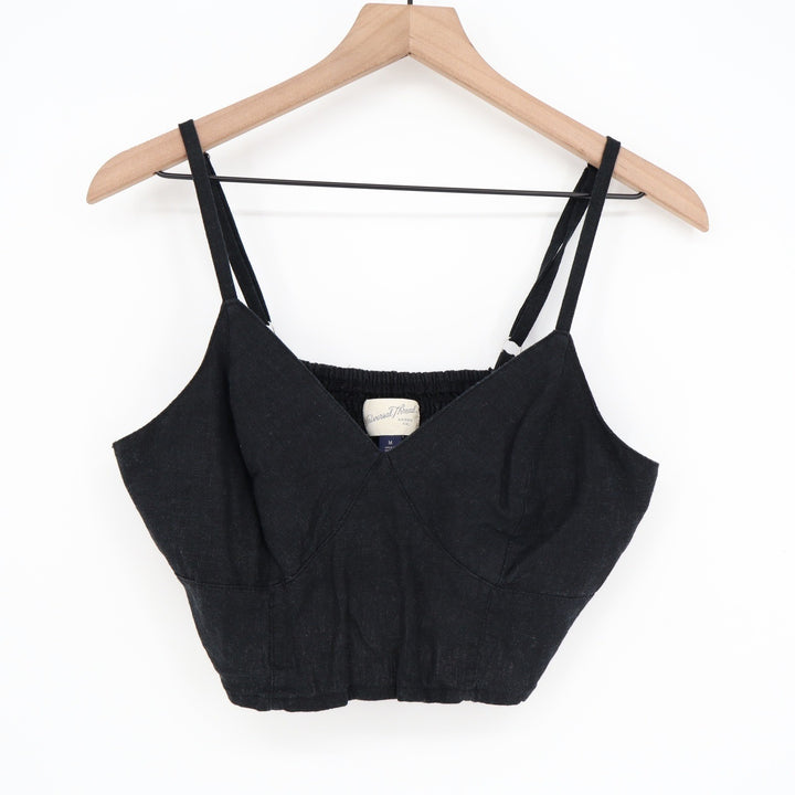 Universal Thread Black Linen Blend Cropped Camisole V-Neck Smocked Back Top M