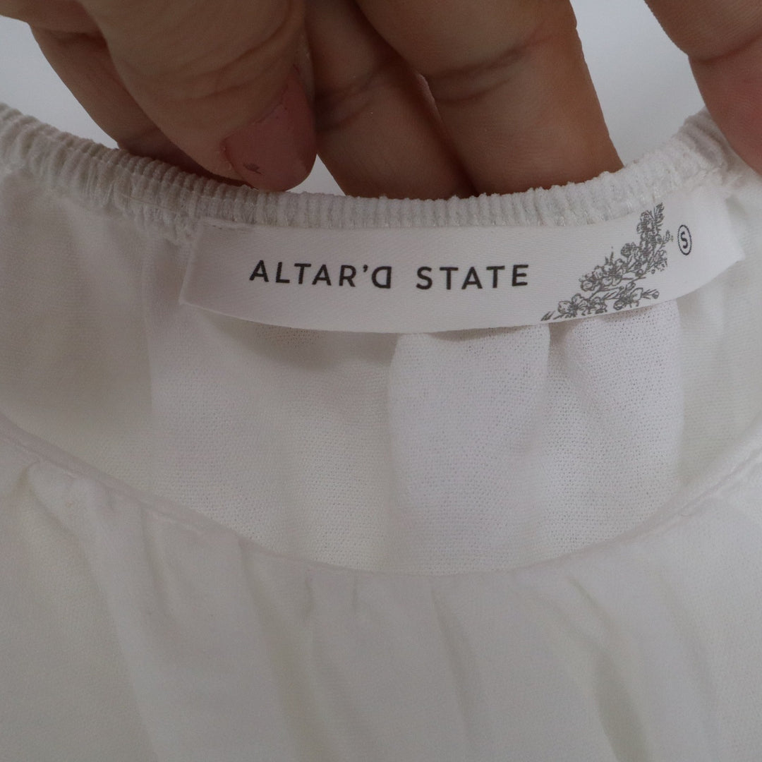 Altar'd State White Off Shoulder Tie Back Puff Sleeve Peplum Blouse Small
