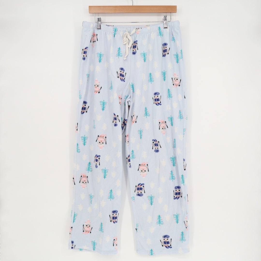 Saint Eve Pajama Pants Womens Large Blue Fleece Drawstring Waist Straight Leg