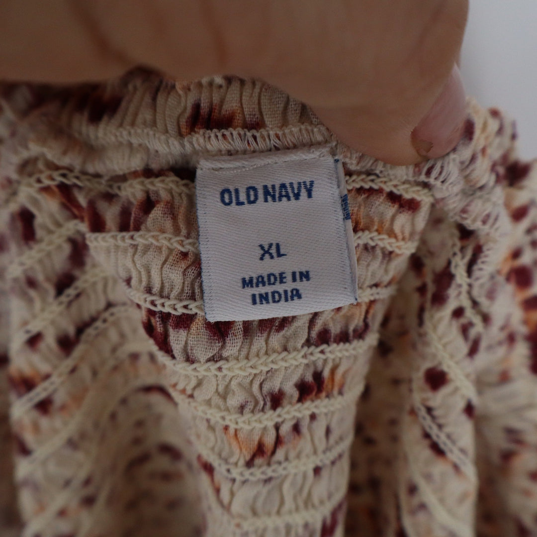 Old Navy Womens XL Smocked Peplum Top Abstract Print Square Neck Puff Sleeve
