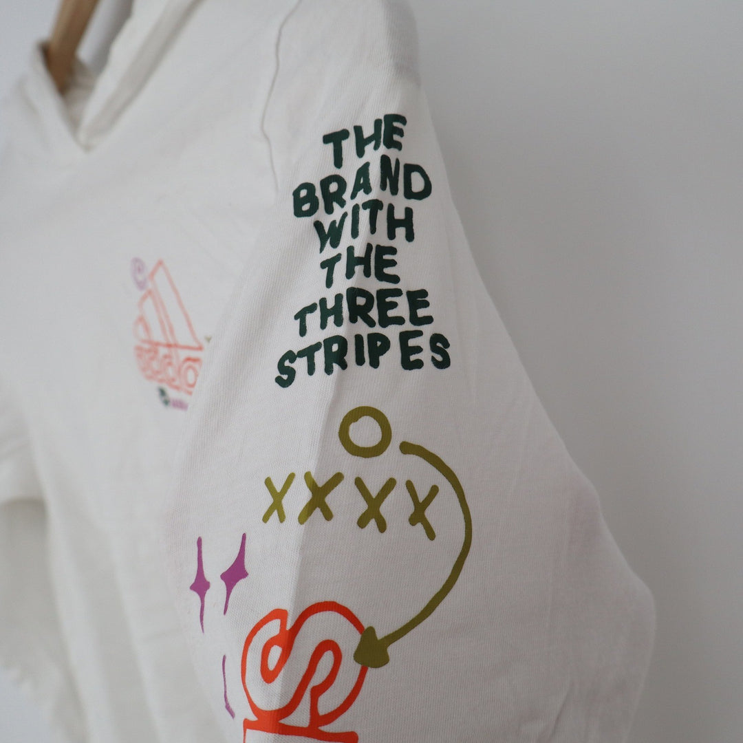 Adidas White Graphic Hooded Long Sleeve T-Shirt Doodle Logo Small