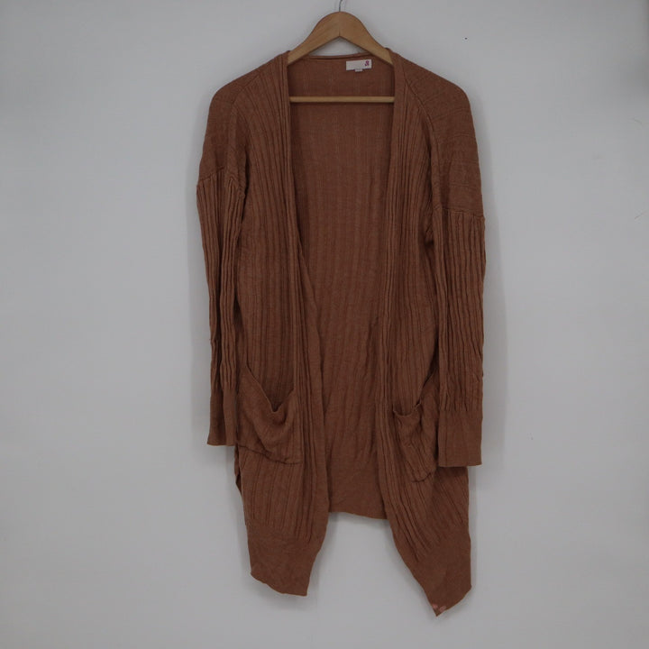 SO Womens Ribbed Open Front Cardigan Terracotta Brown Long Sleeve Size M