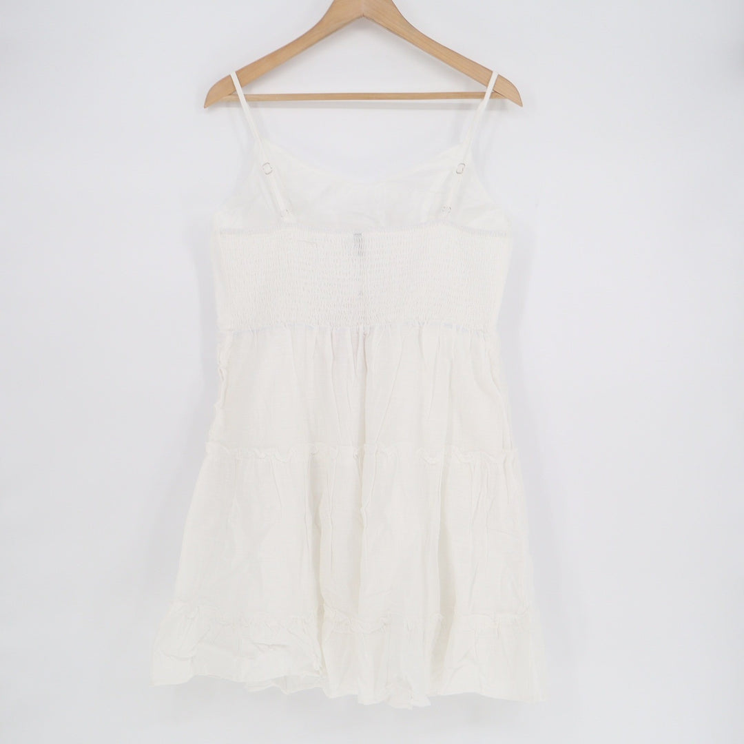 Fancyinn White Tiered Mini Sundress Smocked Back Adjustable Straps Size L