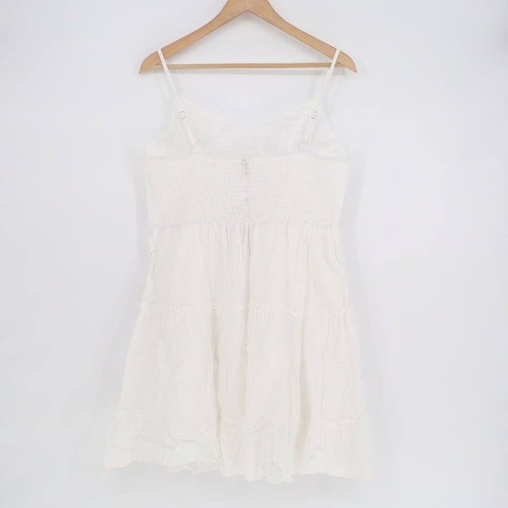 Fancyinn White Tiered Mini Sundress Smocked Back Adjustable Straps Size L