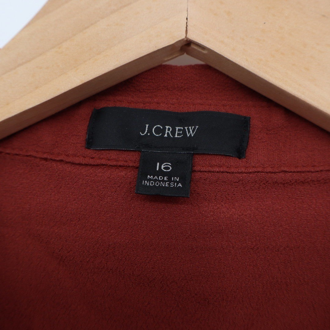 J. Crew Rust Red Linen Blend Wrap Long Sleeve Shirt Top Size 16