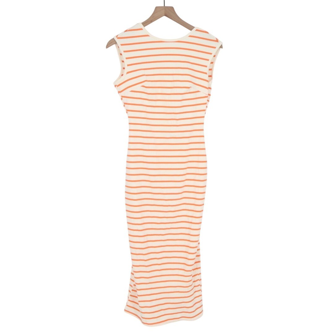Lulus Chic Existence Midi Dress Womens M Ivory Orange Striped Ribbed Backless