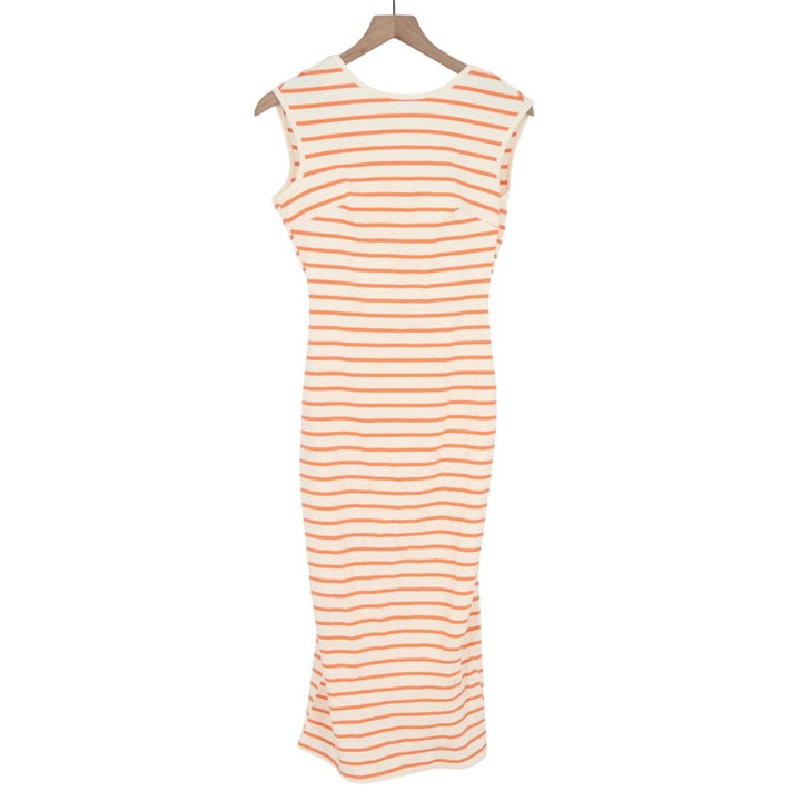 Lulus Chic Existence Midi Dress Womens M Ivory Orange Striped Ribbed Backless