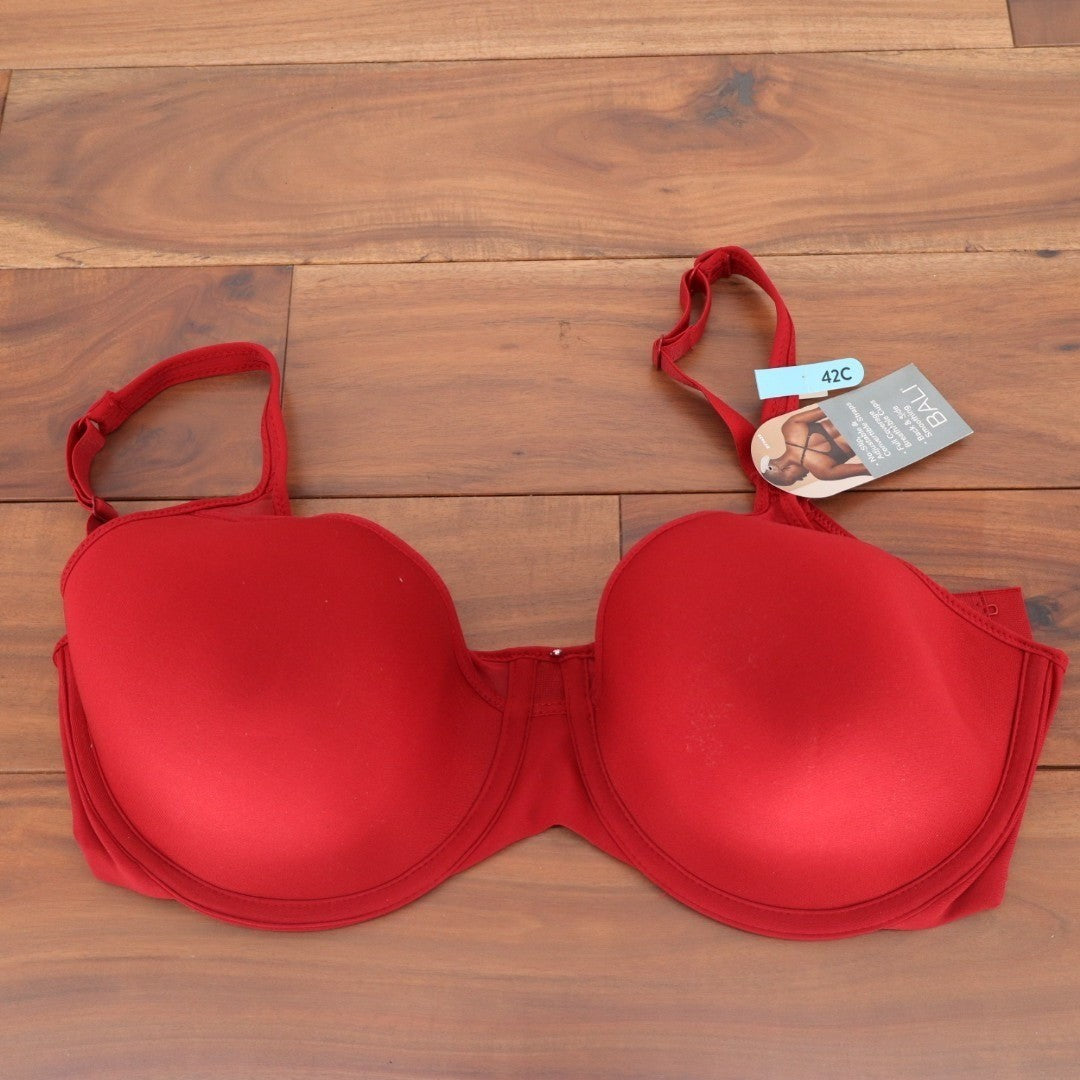 Bali One Smooth U Ultra Light T-Shirt Bra Womens 42C Rosy Red Stretch Underwire