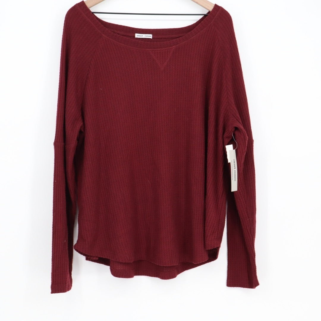 Sweet Romeo Sweater Womens 3X Burgundy Knit Stretch Boat Neck Raglan Sleeve
