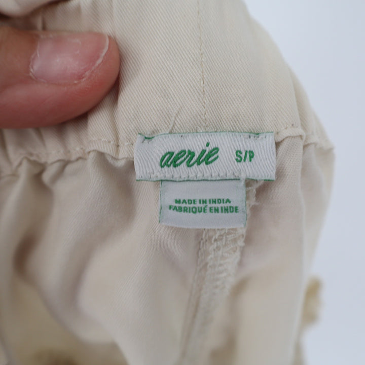 Aerie Cream Lyocell Paperbag Utility Shorts Beige High Waist Cuffed Small S/P