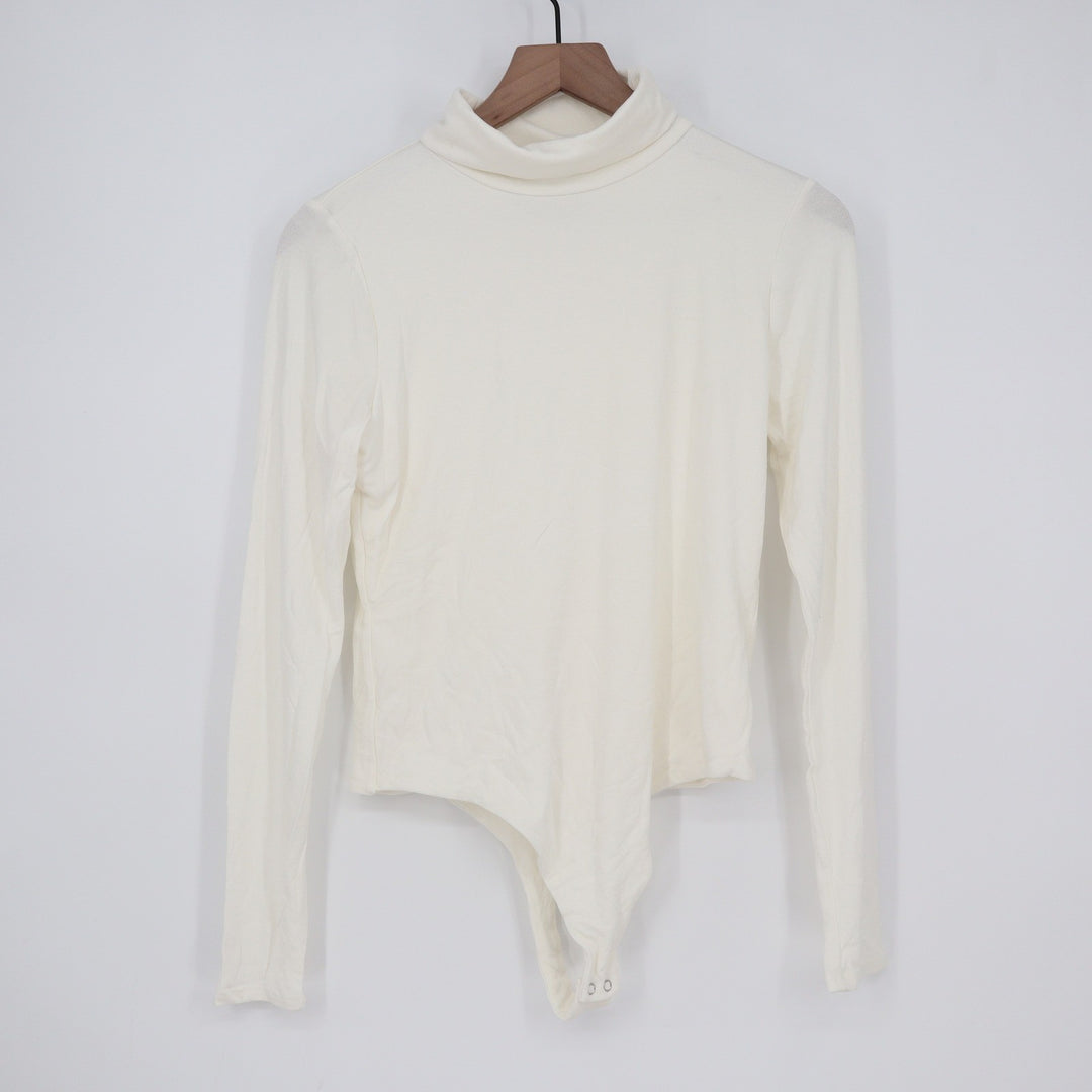Naked Wardrobe White Turtleneck Long Sleeve Bodysuit Size S
