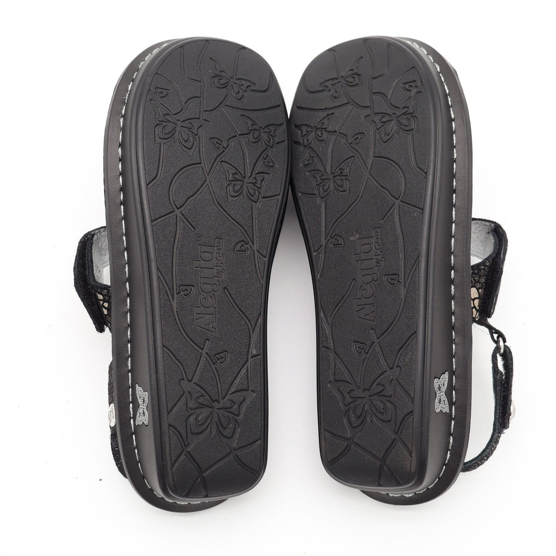 Alegria Verona Black Metallic Leather Slingback Sandals VER-760 Womens Size 38