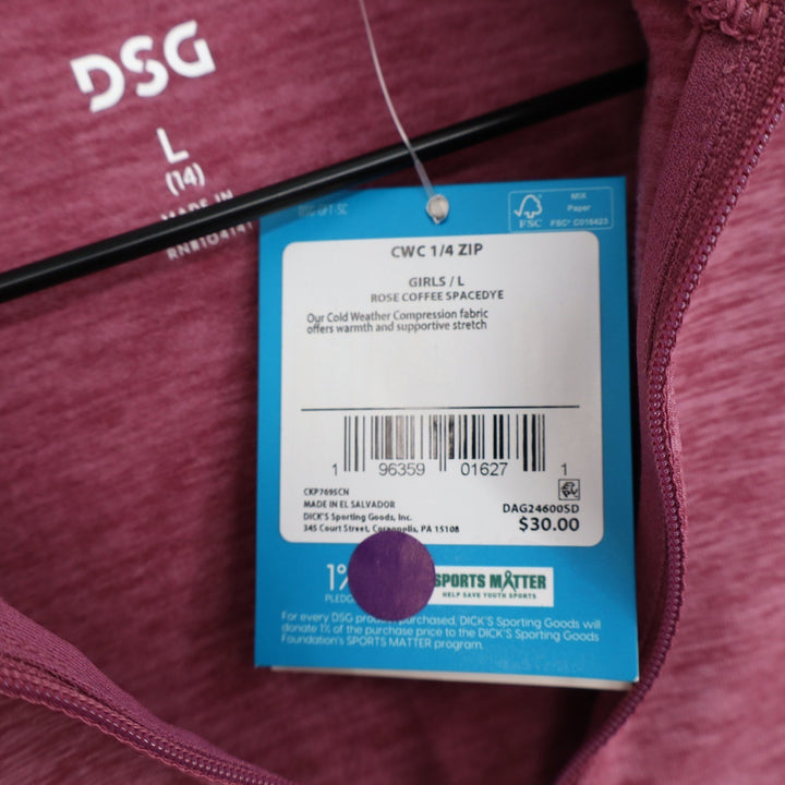 DSG Girls Rose Coffee Spacedye CWC 1/4 Zip Pullover Size L 14