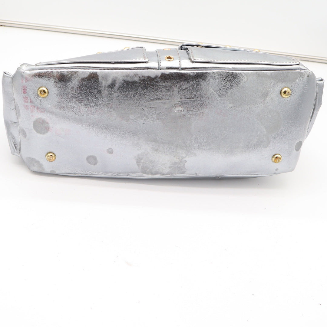 Unbranded Shoulder Bag Womens Large Y2K Metallic Silver Studded Pockets Good