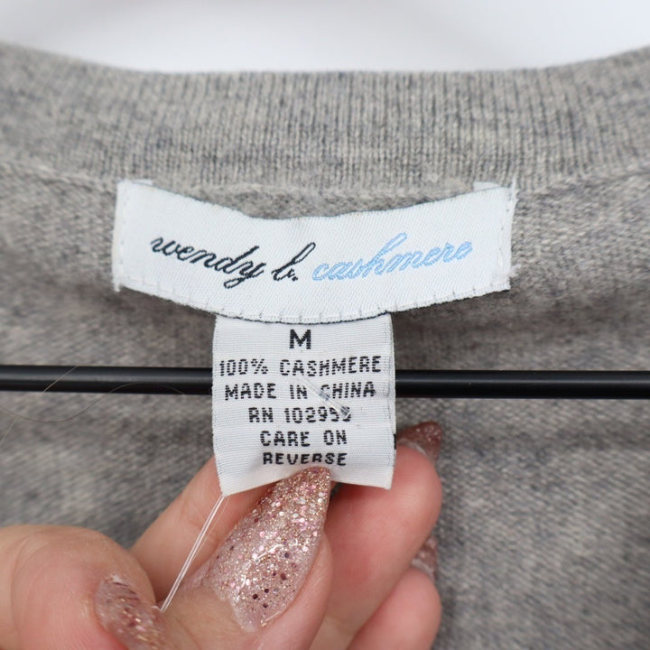 Wendy B. Cashmere Cardigan Sweater Womens Medium Gray Knit Side Slit Knee Length