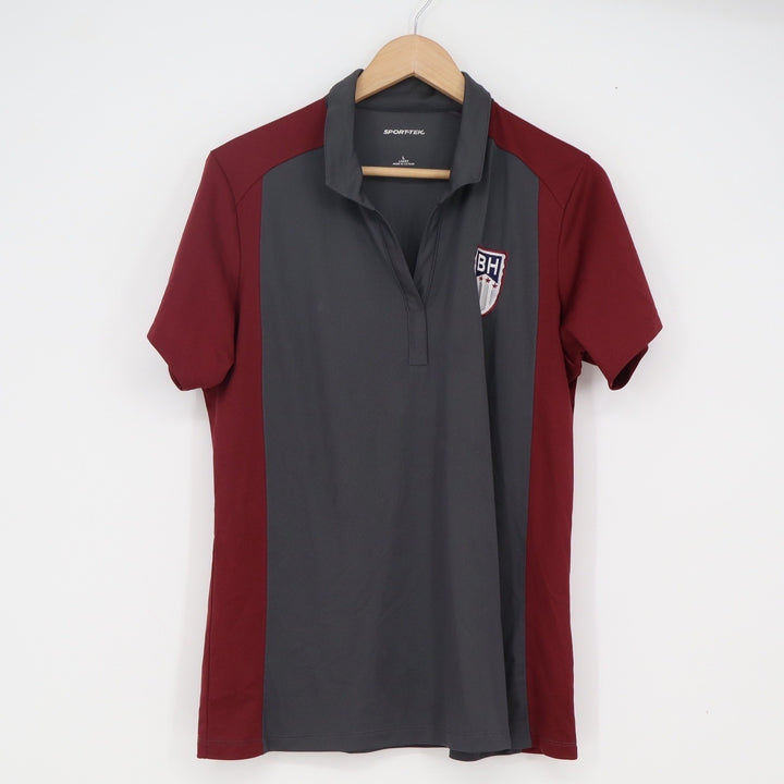 Sport-Tek Womens L Performance Polo Shirt Maroon Grey BH Shield Crest Logo