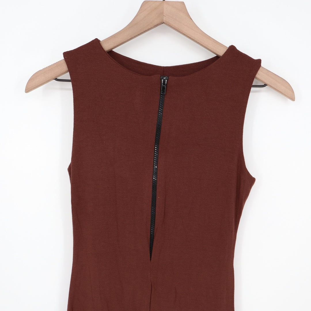 Naked Wardrobe Baby Mama Brown Sleeveless Front Zip Jumpsuit Medium