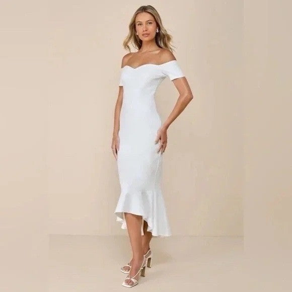Lulus How Much I Care Ivory Off-The-Shoulder Midi Dress Size S