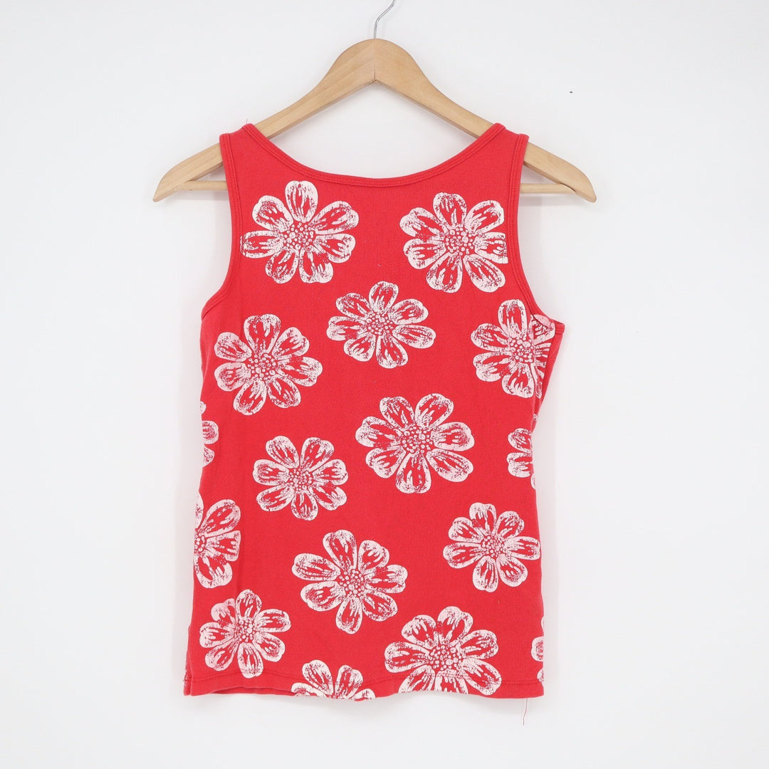Willi Smith Womens Red White Floral Daisy Print Cotton Tank Top Size Large