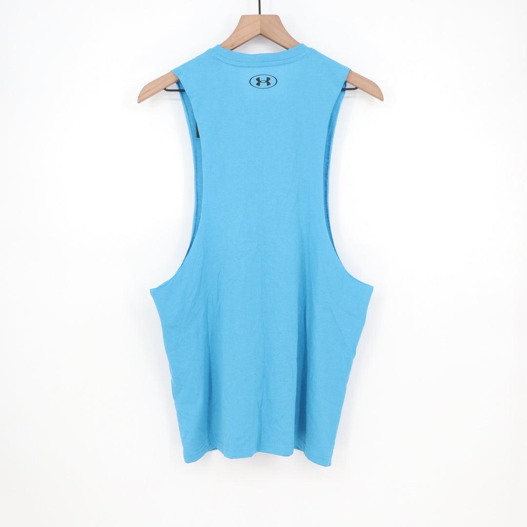 Under Armour Mens Left Chest Cut Off Tank Blue Muscle Shirt Size M