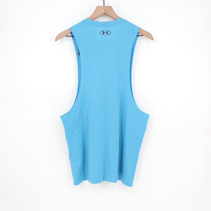 Under Armour Mens Left Chest Cut Off Tank Blue Muscle Shirt Size M