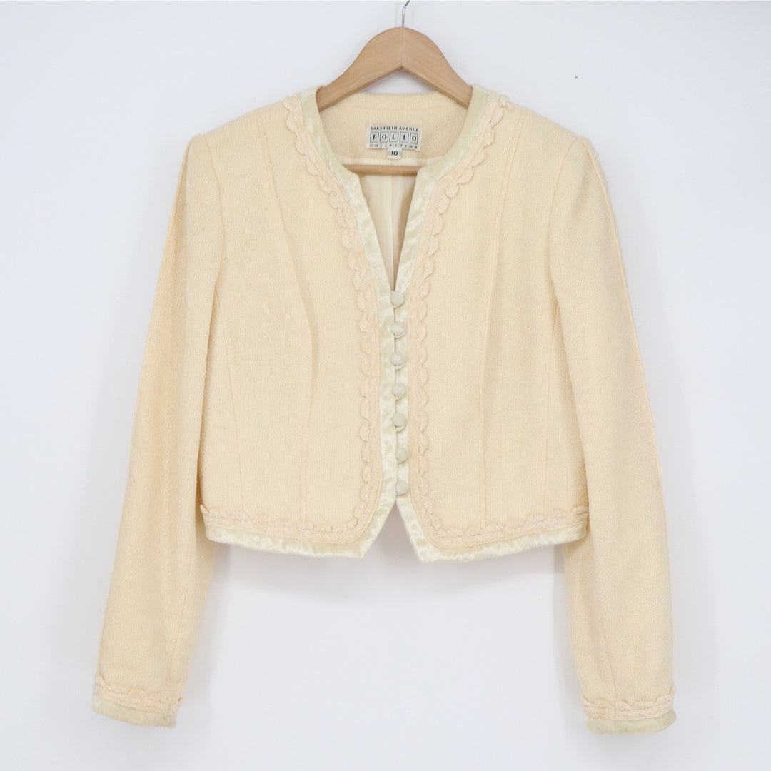 Saks Fifth Avenue Folio Collection Cream Wool Cropped Blazer Jacket Vintage