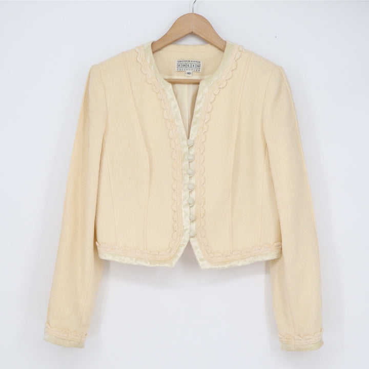 Saks Fifth Avenue Folio Collection Cream Wool Cropped Blazer Jacket Vintage