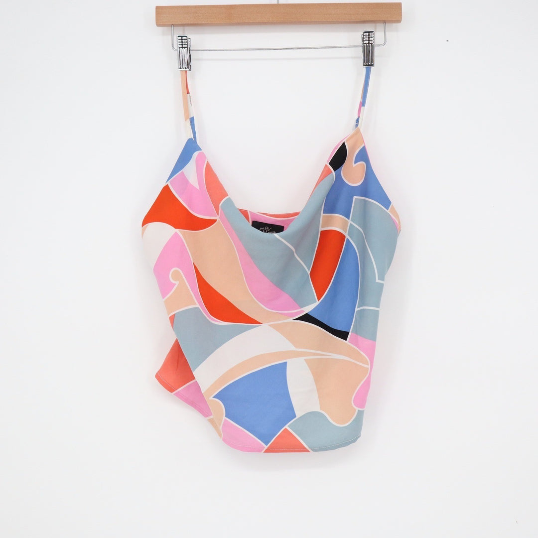 Milk & Honey Abstract Geometric Cowl Neck Camisole Pink Blue Orange Medium