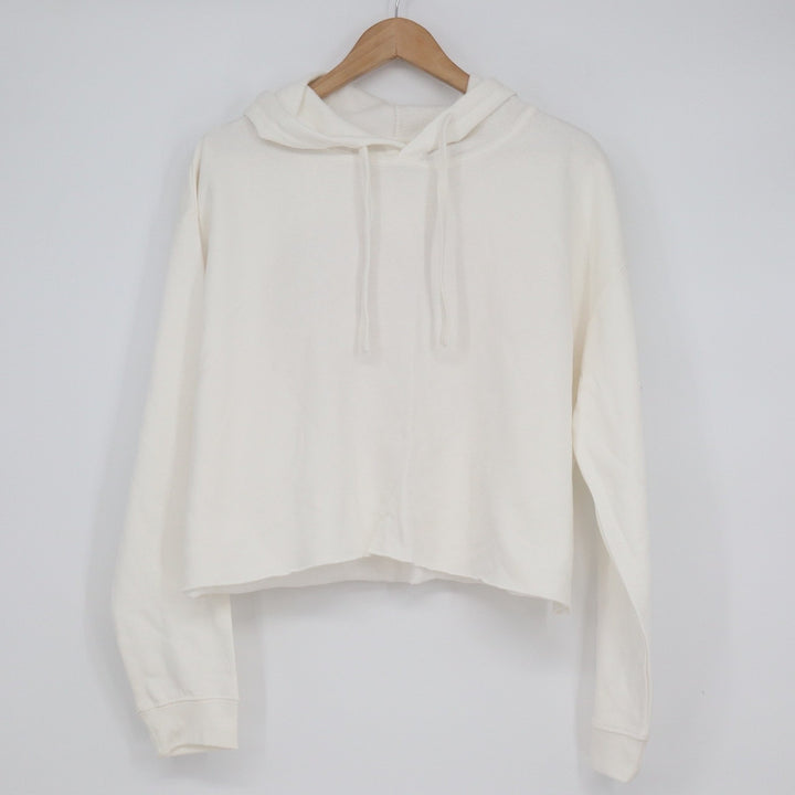 Lane Seven Cream White KW Main Line Heart Graphic Cropped Hoodie Large