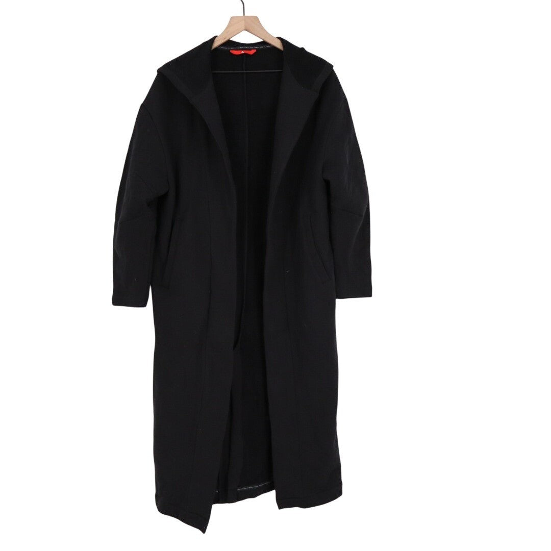 American Giant Fleece Long Coat Women XS/S Black Cotton Waist Belt Pocket Hooded