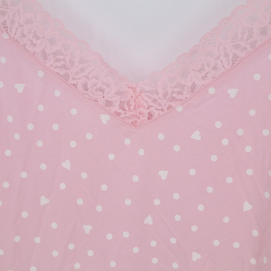 State Of Day Intimates Cami Top Womens L Pink Polka Dot Spaghetti Strap V-Neck