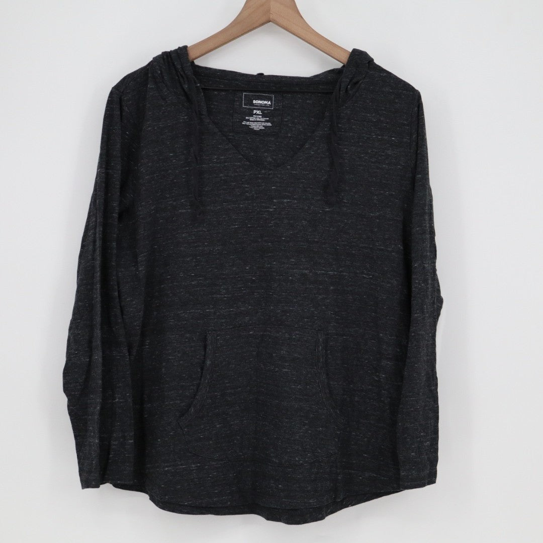 Sonoma Goods For Life Hoodie Womens PXL Petite Heather Black Kangaroo Pocket