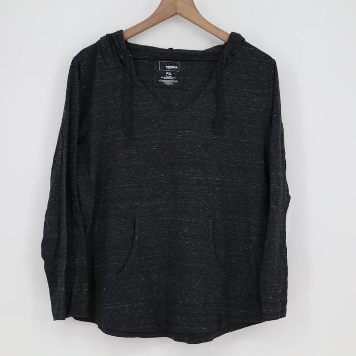 Sonoma Goods For Life Hoodie Womens PXL Petite Heather Black Kangaroo Pocket