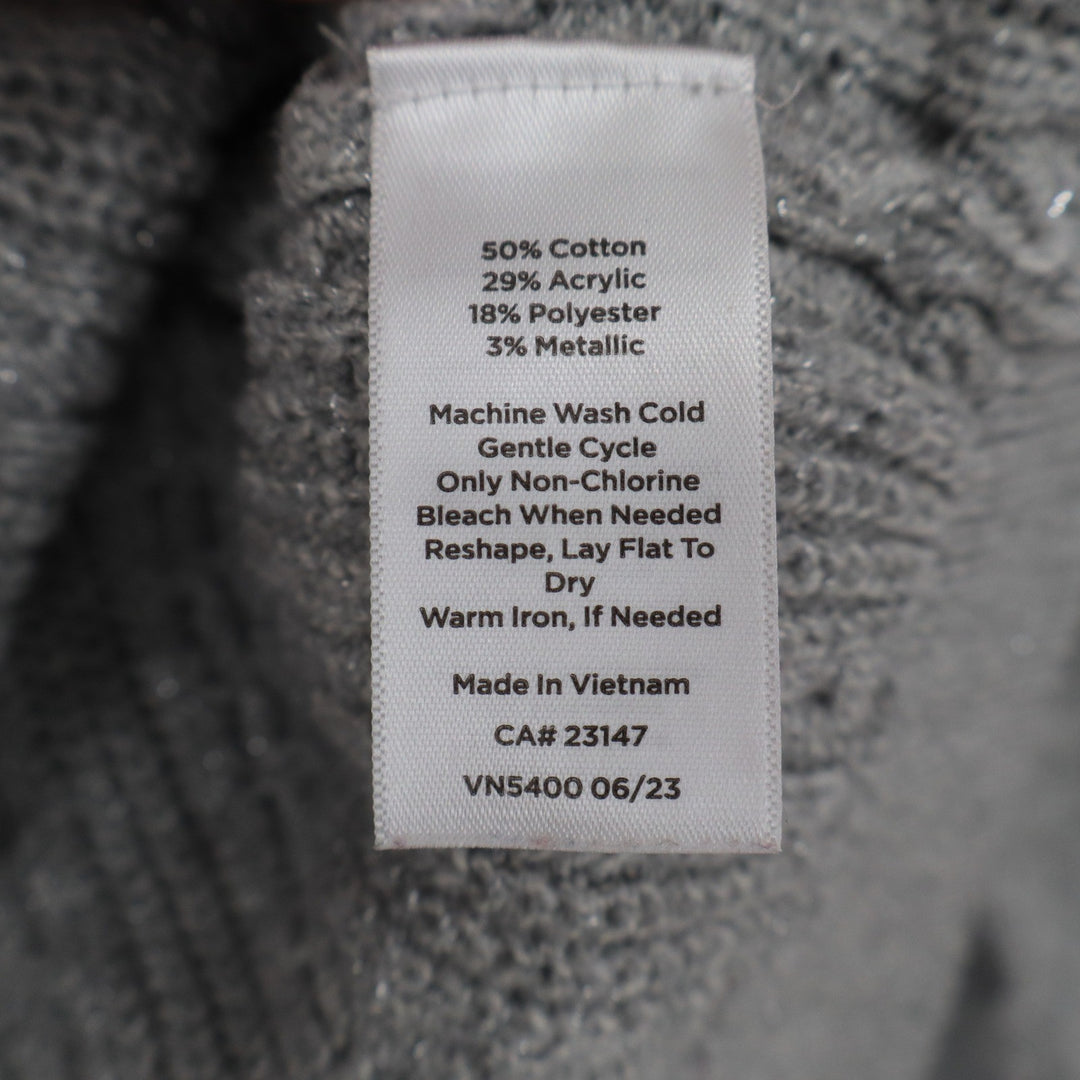 Talbots Petite Grey Cable Knit Metallic Shimmer Shoulder Button Sweater SP