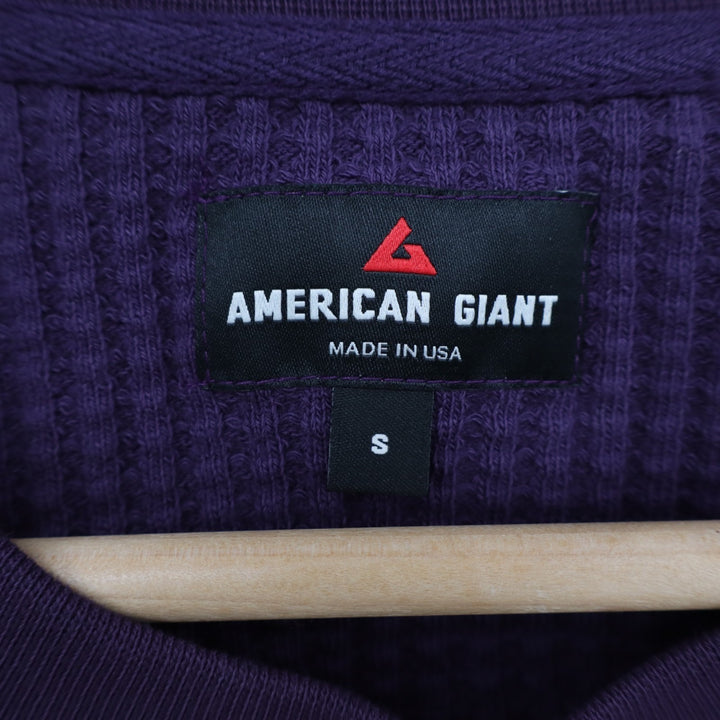 American Giant T-Shirt Mens Small Purple Cotton Stretch Waffle Knit Long Sleeve