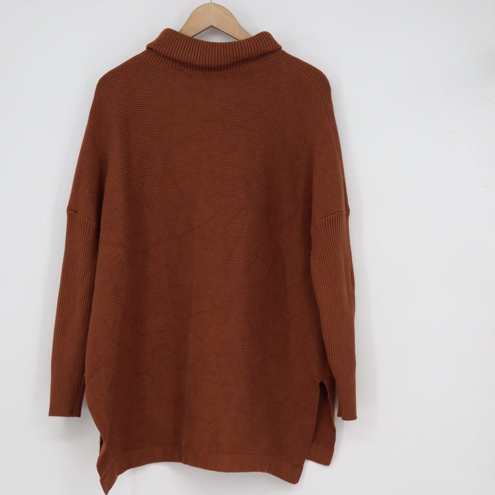 Lilla P Rust Brown Ribbed Turtleneck Oversized Tunic Sweater Large