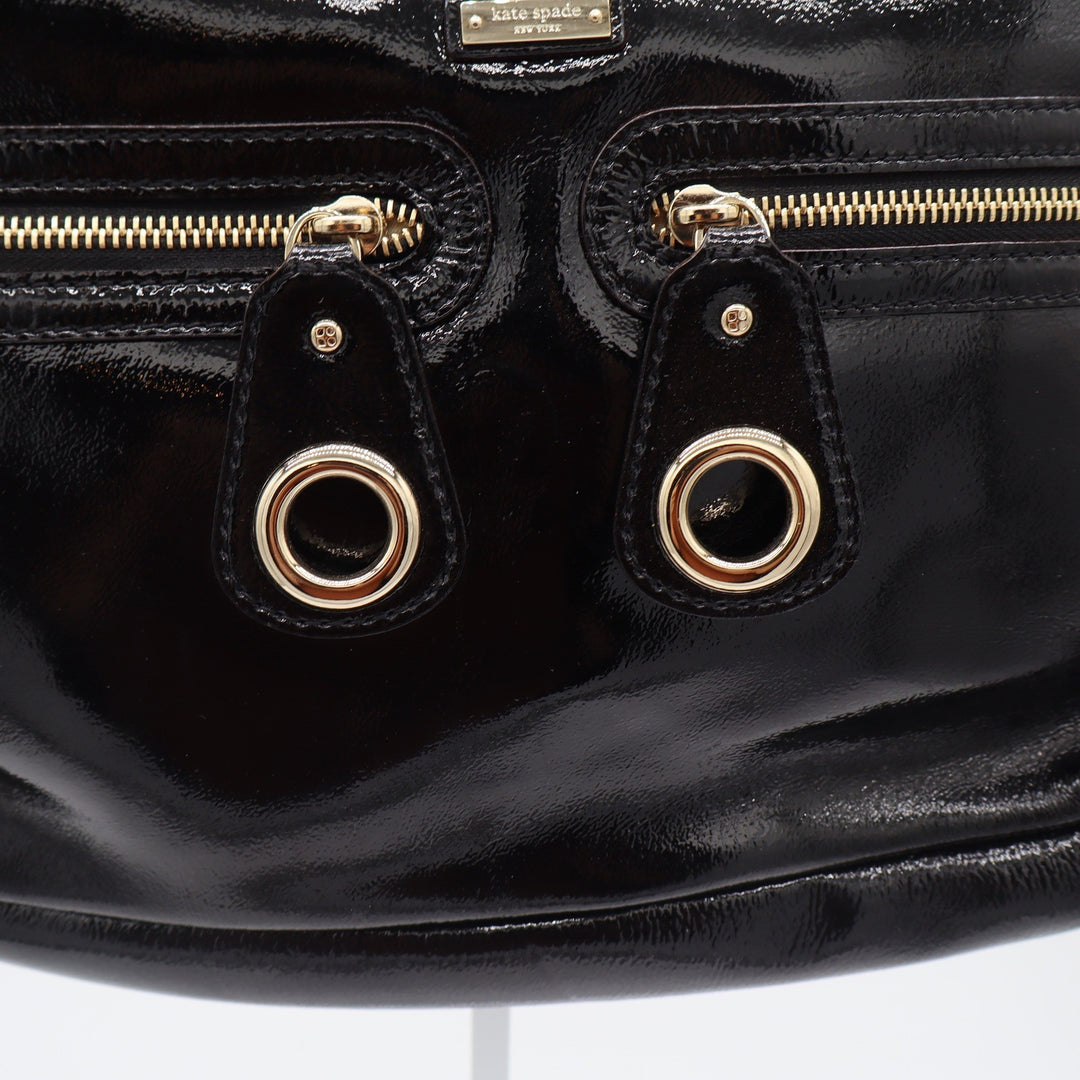 Kate Spade Handbag Womens Large Patent Leather Black Cutout Handle Excellent