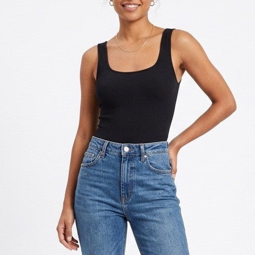 Naked Wardrobe Black Sleeveless Scoop Neck Thong Bodysuit M