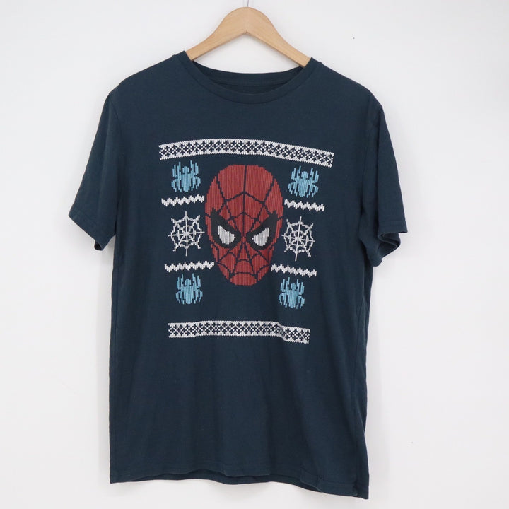 Marvel Spider-Man Mens Pajama Set Medium Blue Fair Isle Fleece Pants T-Shirt
