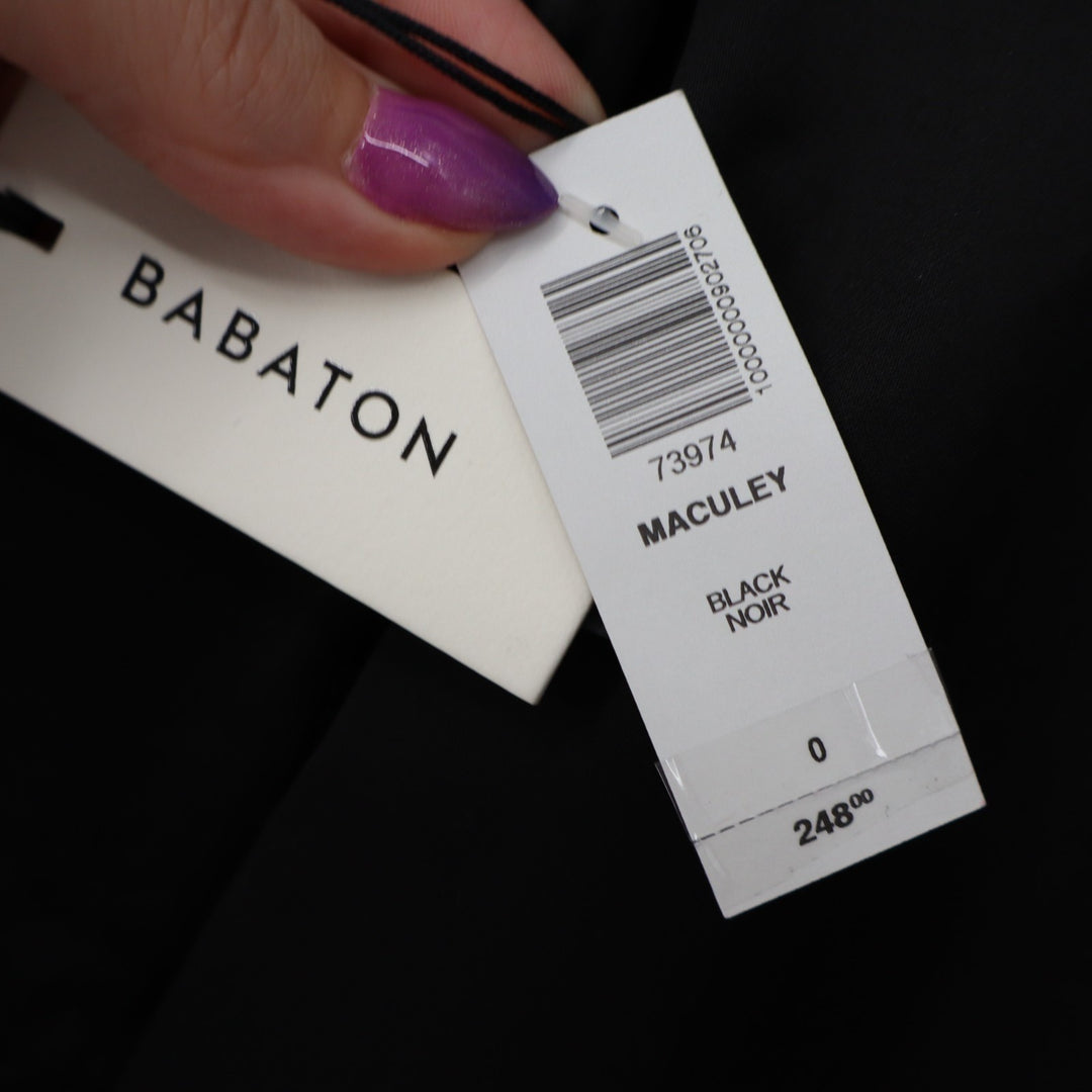 Babaton Power Blazer Womens 0 Black Open Front Pockets 3/4 Sleeve Shawl Collar