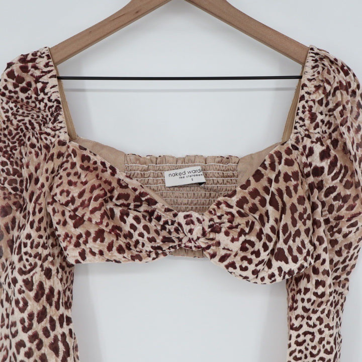 Naked Wardrobe Leopard Print Twist Front Crop Top Long Sleeve Size S/M