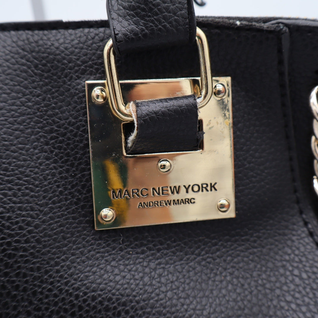 Marc New York Satchel Womens Large Black Pebbled Chain Accent Gold Hardware Fair
