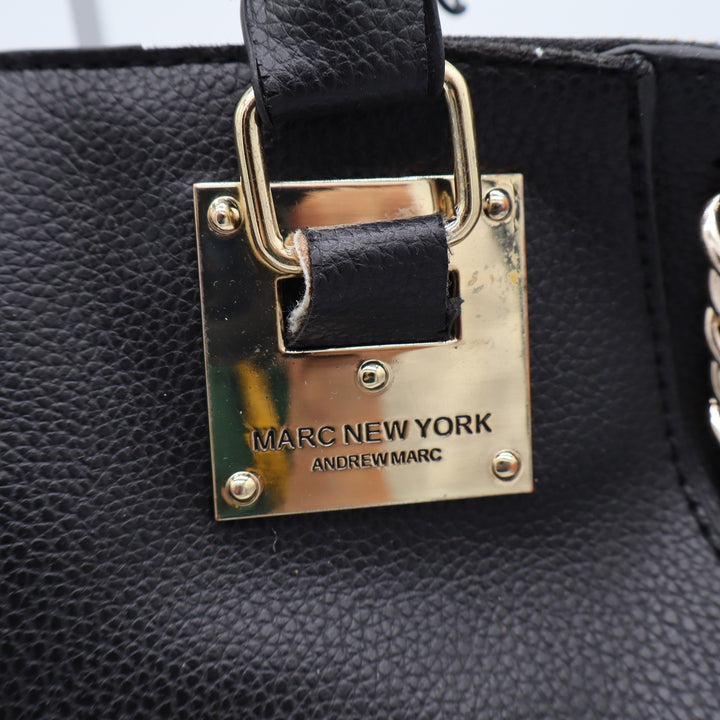 Marc New York Satchel Womens Large Black Pebbled Chain Accent Gold Hardware Fair