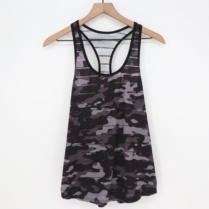 Zyia Tank Women M Gray Camo Striped Racerback Activewear Excellent