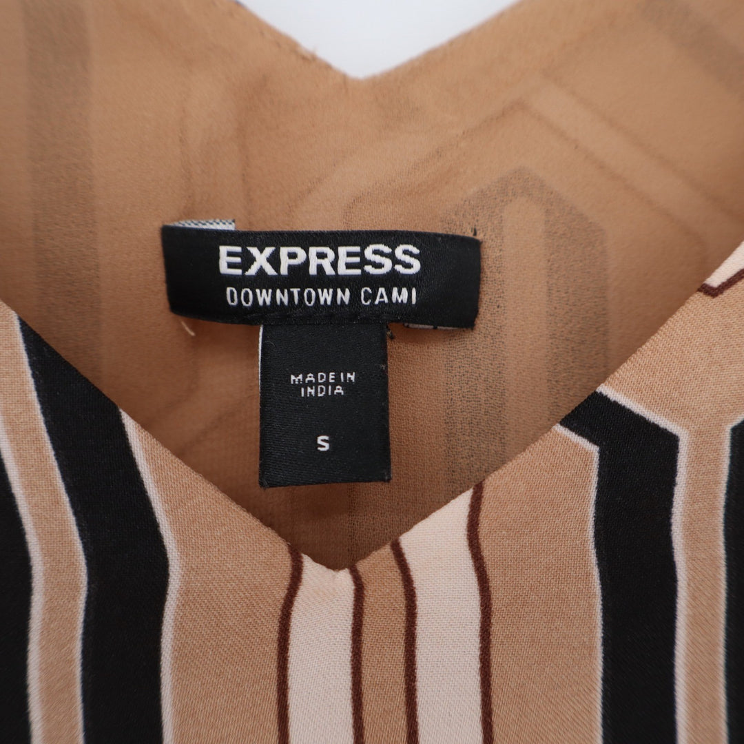 Express Downtown Cami Tan Black Geometric Chevron V-Neck Spaghetti Strap Small